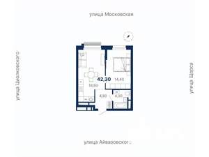 1-к квартира, вторичка, 43м2, 19/30 этаж