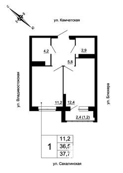 1-к квартира, вторичка, 38м2, 22/24 этаж