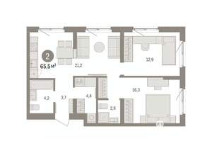 2-к квартира, вторичка, 66м2, 2/8 этаж