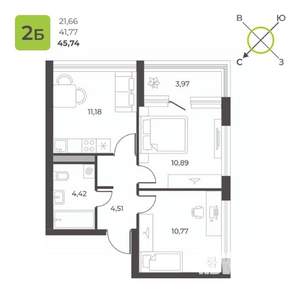 2-к квартира, строящийся дом, 44м2, 3/16 этаж