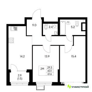 2-к квартира, вторичка, 62м2, 20/31 этаж