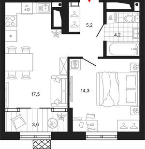 1-к квартира, вторичка, 45м2, 11/15 этаж