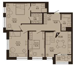 3-к квартира, вторичка, 92м2, 5/23 этаж