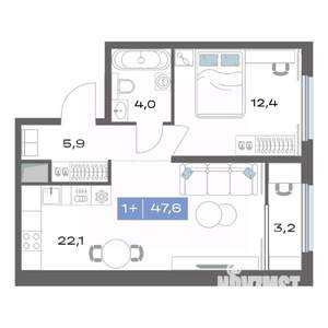 1-к квартира, строящийся дом, 48м2, 14/20 этаж
