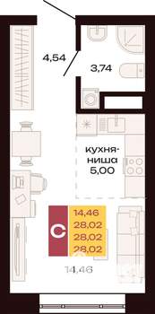 Студия квартира, строящийся дом, 28м2, 7/30 этаж