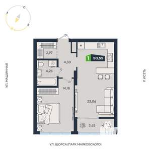 1-к квартира, строящийся дом, 51м2, 22/31 этаж