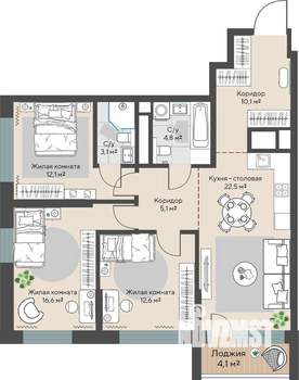 3-к квартира, строящийся дом, 89м2, 9/30 этаж