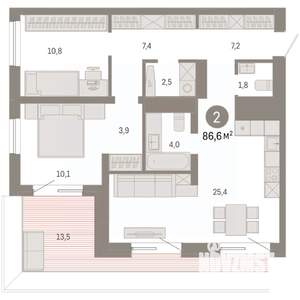 2-к квартира, вторичка, 87м2, 7/8 этаж