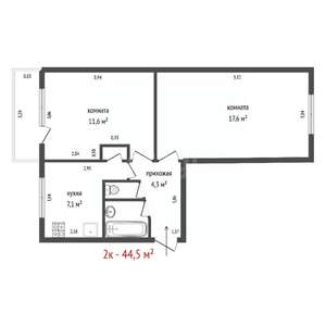 2-к квартира, вторичка, 45м2, 2/5 этаж