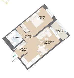 1-к квартира, вторичка, 46м2, 5/26 этаж