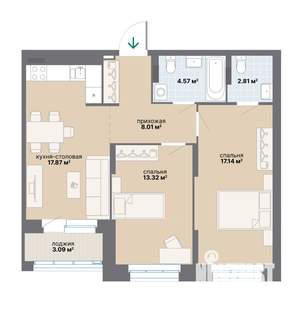 2-к квартира, вторичка, 67м2, 3/25 этаж