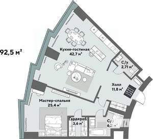2-к квартира, вторичка, 93м2, 15/52 этаж