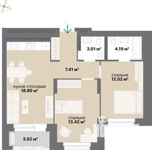 2-к квартира, вторичка, 62м2, 11/25 этаж