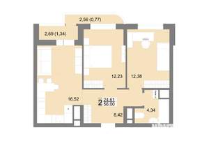 2-к квартира, строящийся дом, 56м2, 15/22 этаж