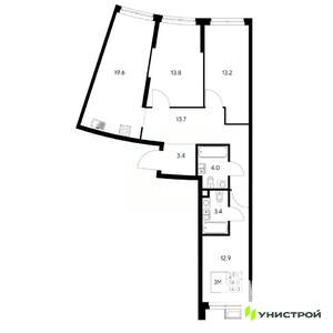 3-к квартира, вторичка, 84м2, 2/31 этаж
