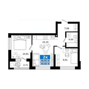 2-к квартира, строящийся дом, 50м2, 4/27 этаж