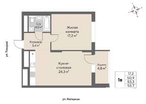 1-к квартира, вторичка, 53м2, 18/28 этаж