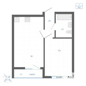 1-к квартира, вторичка, 39м2, 12/22 этаж