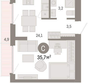 Студия квартира, вторичка, 36м2, 9/9 этаж