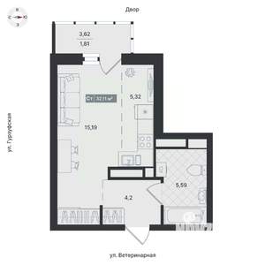 Студия квартира, вторичка, 32м2, 13/24 этаж
