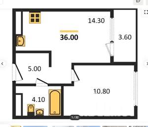 1-к квартира, вторичка, 36м2, 12/31 этаж