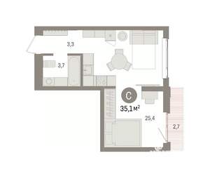 Студия квартира, вторичка, 35м2, 9/16 этаж