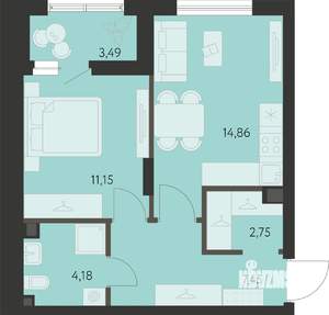 1-к квартира, вторичка, 42м2, 2/14 этаж