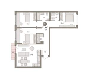 3-к квартира, вторичка, 94м2, 3/7 этаж