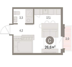 Студия квартира, вторичка, 27м2, 9/9 этаж
