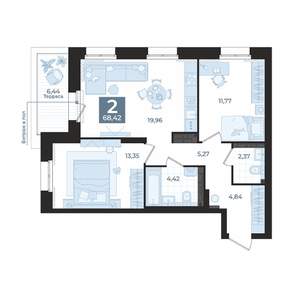 2-к квартира, вторичка, 68м2, 13/15 этаж