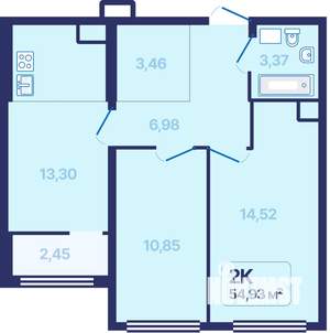 2-к квартира, вторичка, 55м2, 17/27 этаж