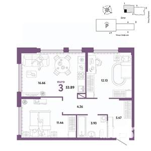 3-к квартира, вторичка, 54м2, 15/24 этаж