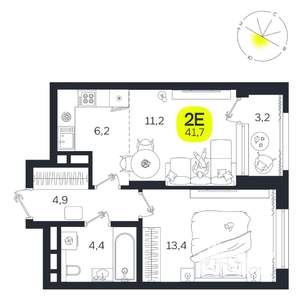 2-к квартира, вторичка, 42м2, 23/27 этаж