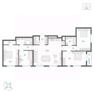 4-к квартира, вторичка, 113м2, 7/15 этаж