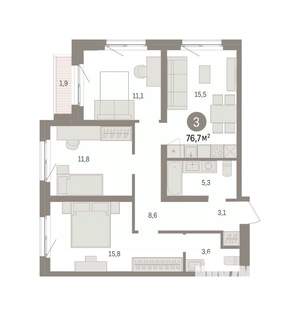 3-к квартира, вторичка, 77м2, 2/15 этаж