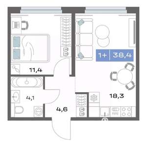 1-к квартира, строящийся дом, 38м2, 2/20 этаж