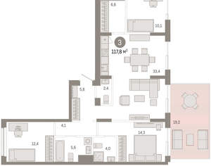 3-к квартира, вторичка, 112м2, 1/9 этаж