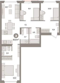 3-к квартира, вторичка, 84м2, 4/9 этаж