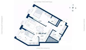 2-к квартира, вторичка, 67м2, 22/31 этаж