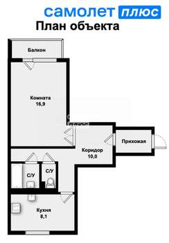 1-к квартира, вторичка, 44м2, 1/16 этаж