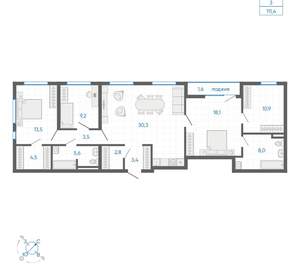 3-к квартира, вторичка, 111м2, 6/32 этаж