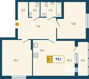 3-к квартира, строящийся дом, 73м2, 9/18 этаж