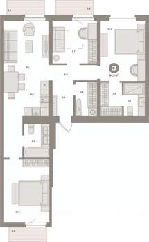 3-к квартира, вторичка, 95м2, 5/9 этаж