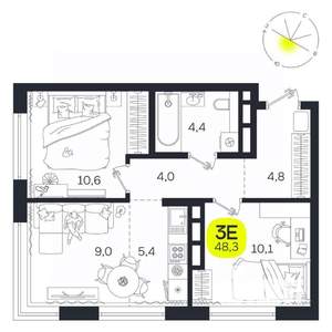 3-к квартира, вторичка, 48м2, 22/27 этаж