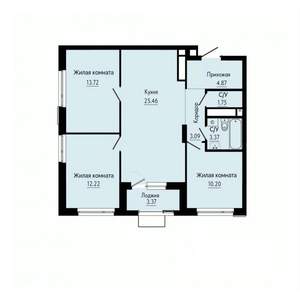 3-к квартира, строящийся дом, 76м2, 23/30 этаж