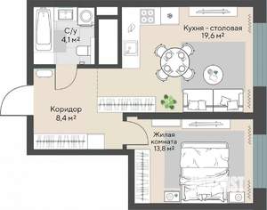 1-к квартира, строящийся дом, 46м2, 18/30 этаж