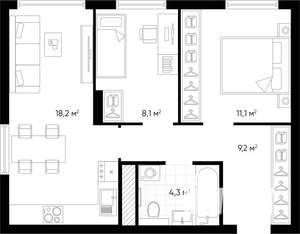 2-к квартира, строящийся дом, 51м2, 17/24 этаж