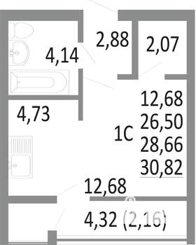Студия квартира, вторичка, 29м2, 3/18 этаж