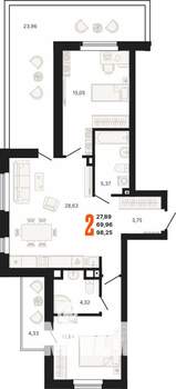 2-к квартира, строящийся дом, 98м2, 2/25 этаж