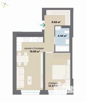 1-к квартира, вторичка, 44м2, 2/26 этаж